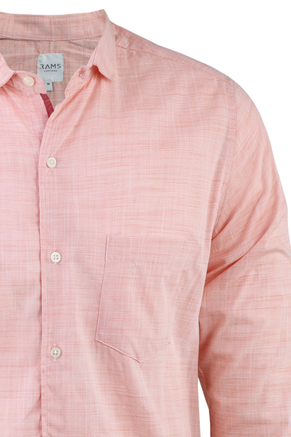 Camisa Formal Manga Larga Slim Fit Color Melón Cuello Italiano Para Hombre